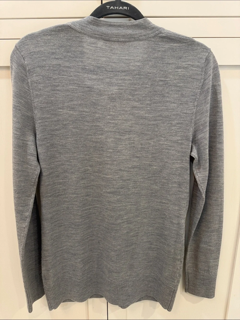 Tory Burch Wool Gray V-Neck Logo Button Cardigan